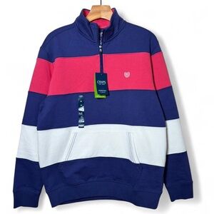 Chaps Everyday Fleece Rugby Stripe Quarter Zip Pullover Size Medium